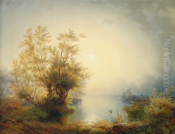 Seelandschaft Mit Reiher Am Fruhen Morgen - view 1