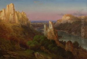 Felsige Flusslandschaft (im Elbsandsteingebirge?)