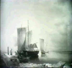 Fischerboote Am Bodensee-ufer Bei Abendstimmung by Friedrich Thurau
