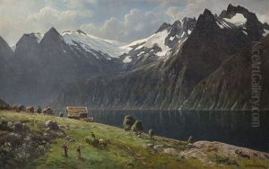Fjordlandskap Med Folkeliv by Peder Thurmann