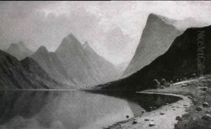 Hjorundfjord Vis A Vis Norangfjorden Med De Bekendte Fjelde Slogen Og Staalsbjerget Pa Hver Side by Peder Thurmann
