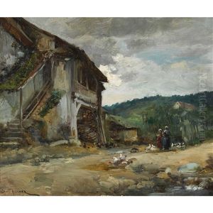 Landschaft Mit Bauernhof by Gabriel Edouard Thurner
