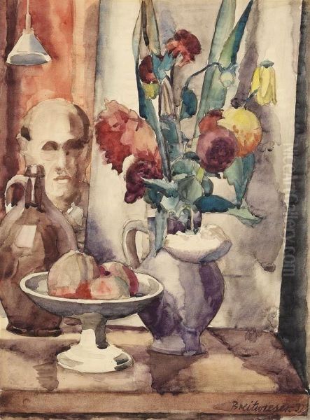 Stillleben Mit Blumenvase Und Obstschale - view 1