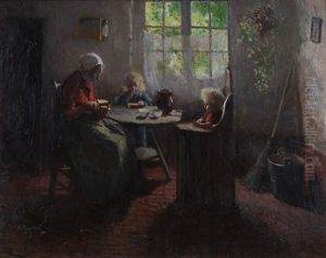 Mother And Children Sitting At A Table by Carolus Johannes Thysen