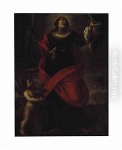A Female Martyr Saint, Probably Saint Lucy, With An Angel In Attendance