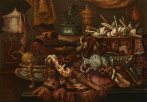 Still Life With Fabric, Sweetmeats, And Vessels by Antonio Tibaldi