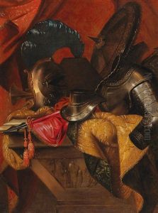 A Still Life With An Elaborately Decorated Helmet