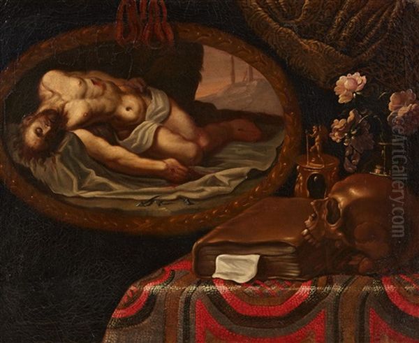 Pair Of Still Lifes With Paintings And Vanitas Symbols - view 1