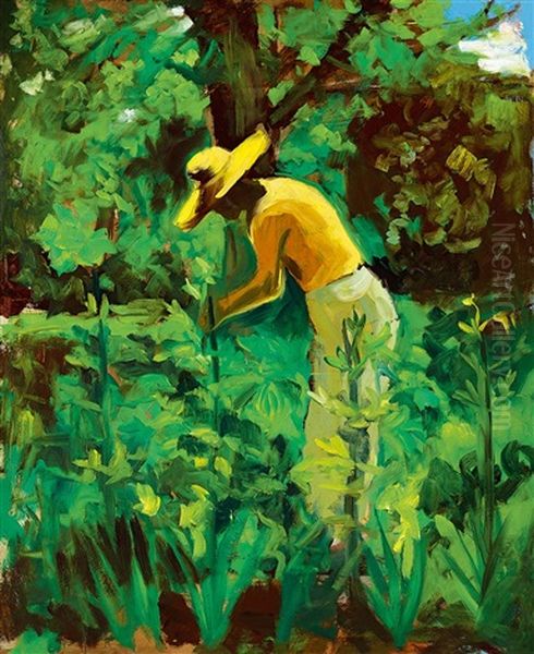 In The Sunny Garden (gardener With Straw Hat) - view 1