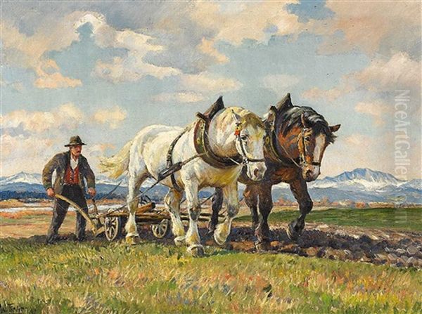 Pflugender Bauer Im Voralpenland by Willy Tiedjen