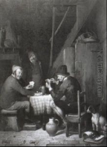 Bauerliche Stube Mit Zwei Kartenspieler Am Tisch by Louis Tielemans