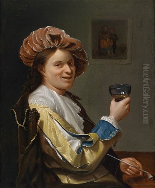 Ein Junger Mann Mit Einem Weinglas In Elegantem Kostum - view 1