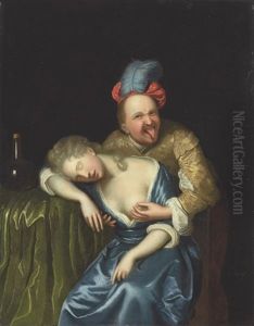 A Libertine And A Sleeping Lady by Johannes (Jan) Tielius