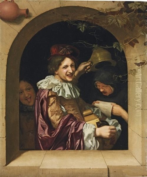 A Hurdy-gurdy Player With An Old Woman - view 1