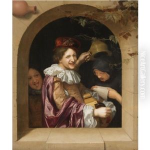 A Hurdy-gurdy Player With An Old Woman Singing And A Mocking Youth