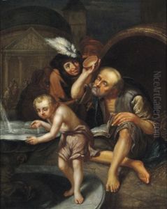 Diogenes Wirft Seine Schale Weg, Um Einen Knabe Zu Uberzeugen, Mit Der Hohlen Hand Zu Trinken