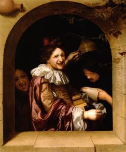 A Hurdy Gurdy Player With An Old Woman Singing And A Mocking Youth by Johannes (Jan) Tielius