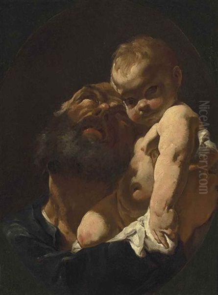 Saint Joseph And The Christ Child, In A Feigned Oval - view 1