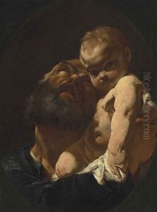 Saint Joseph And The Christ Child, In A Feigned Oval by Giovanni Battista Tiepolo