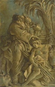 A Group Of Classical Figures With Two Elders Anointing A Young Man