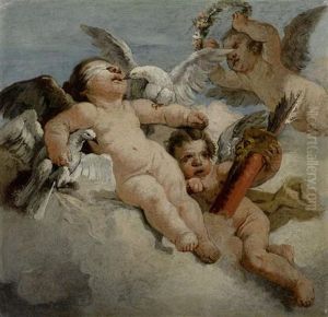 Fliegende Engel Mit Tauben by Lorenzo Tiepolo