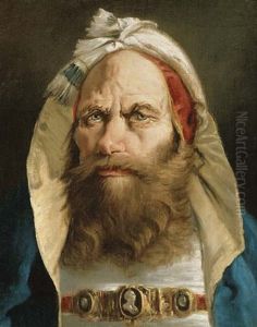 Head Of A Bearded Man In Oriental Dress by Lorenzo Tiepolo