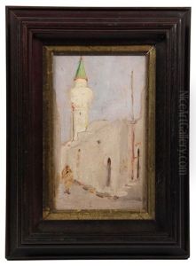 Middle Eastern Street Scene With Figure And Minaret by Louis Comfort Tiffany