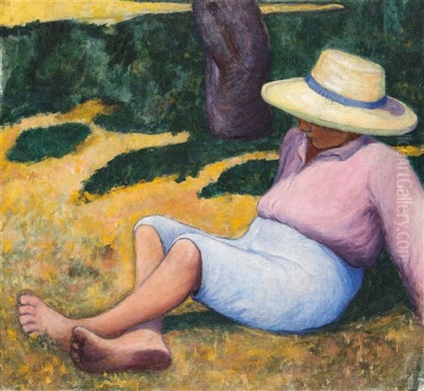 Boy Wearing A Straw Hat - view 1