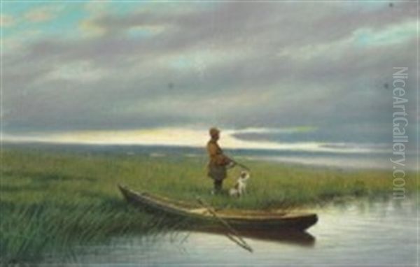 A Russian Hunter With His Dog At A Coast - view 1
