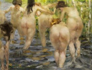Bathers And Nude With A Vase By The Rubens Painting "perseus And Andromeda", Double-sided Work by Vitaly Gavrilovich Tikhov