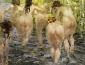 Bathers And Nude With A Vase By The Rubens Painting Perseus And Andromeda, Double-sided Work by Vitaly Gavrilovich Tikhov