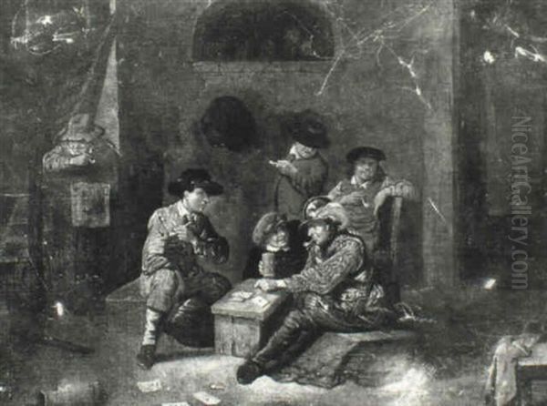 Guard And Peasant Playing Cards In An Interior - view 1
