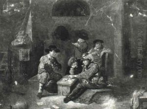 Guard And Peasant Playing Cards In An Interior by Gillis van Tilborgh the Elder