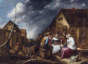 Family Celebration In Front Of A Tavern (1657) by Gillis van Tilborgh