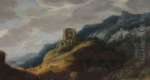 Paysage Montagneux Anime De Personnages Promenant Vers Une Ruine Paysage Montagneux Anime De Personnages Promenant Vers Une Ruine