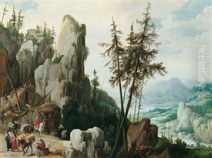 Felslandschaft Mit Reisenden Felslandschaft Mit Reisenden