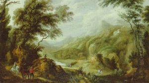 Mounted Travellers And Peasants In An Extensive Wooded Landscape Mounted Travellers And Peasants In An Extensive Wooded Landscape
