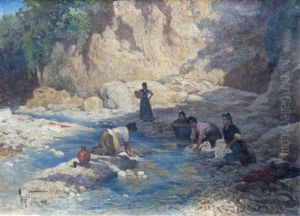 Women Washing Clothes In The River by Karl Max Tilke