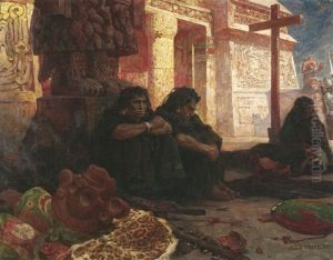Atzteken Vor Ihren Tempelanlagen by Karl Max Tilke