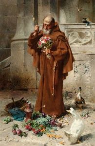 Monk With Ducks And Flowers Monk With Ducks And Flowers