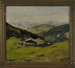Blick Von Einer Anhohe Auf Ein Bergdorf In Einer Weiten Bergwelt by Harald Tillberg