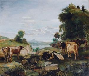 Herd Of Cows At The Lake by Harald Tillberg
