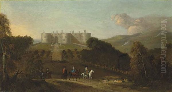 A View Of Chirk Castle With Elegant Figures On Horseback In The Foreground - view 1