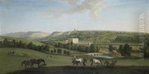 A View Of Chatsworth House And Park From The South-west With Horses And Figures In The Foreground by Peter Tillemans