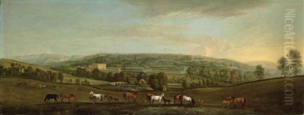 A Panoramic View Of Chatsworth House And Park, With Mares And Foals In The Foreground - view 1