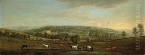 A Panoramic View Of Chatsworth House And Park, With Mares And Foals In The Foreground