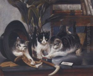Kittens Playing With A Gentleman's Belongings by Vilhelm Eyvind Tilly