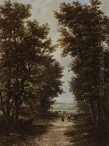 A Landscape With A Peasant Woman On A Country Road by Jan Hermanus Melchior Tilmes