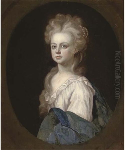 Portrait Of A Lady In A White Dress And Blue Wrap - view 1