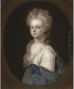 Portrait Of A Lady In A White Dress And Blue Wrap
